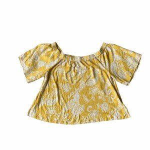Chicos Top Womens 3XL Yellow Linen Paisley Off Shoulder Short Sleeve